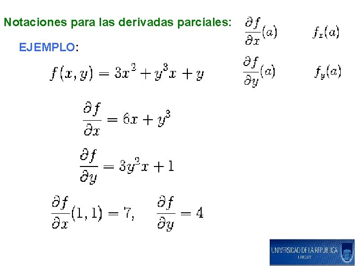 Notaciones para las derivadas parciales: EJEMPLO: 