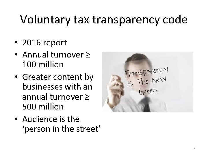 Voluntary tax transparency code • 2016 report • Annual turnover ≥ 100 million •