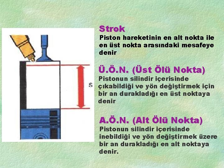 Strok Piston hareketinin en alt nokta ile en üst nokta arasındaki mesafeye denir Ü.