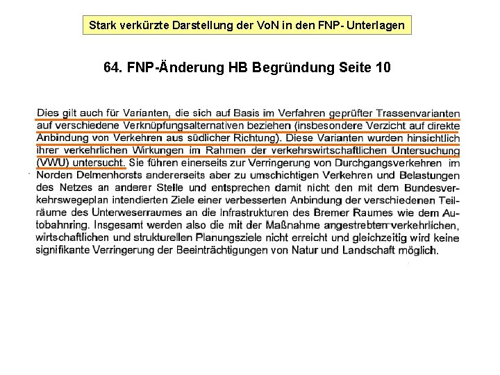 Stark verkürzte Darstellung der Vo. N in den FNP- Unterlagen 64. FNP-Änderung HB Begründung