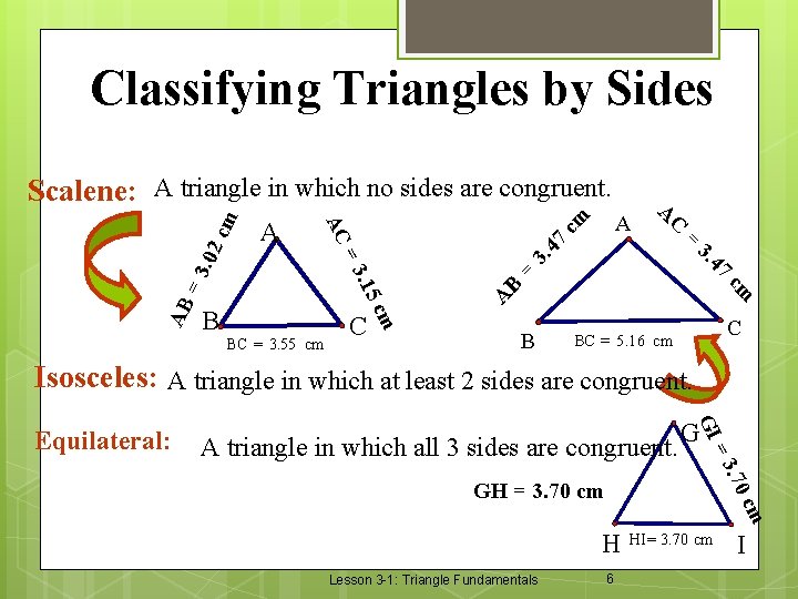 Classifying Triangles by Sides cm 47 3. = B A cm =3. 02 47