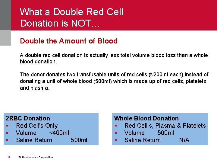 What a Double Red Cell Donation is NOT… Double the Amount of Blood A
