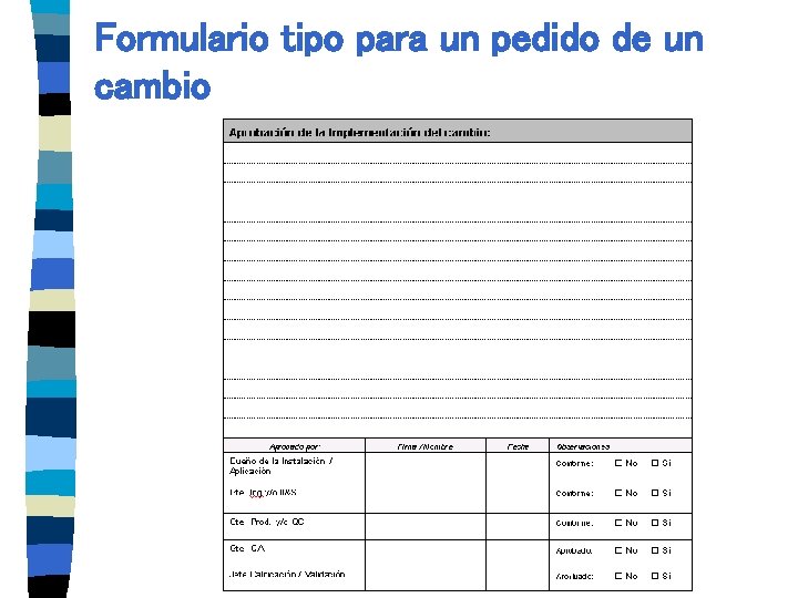 Formulario tipo para un pedido de un cambio 