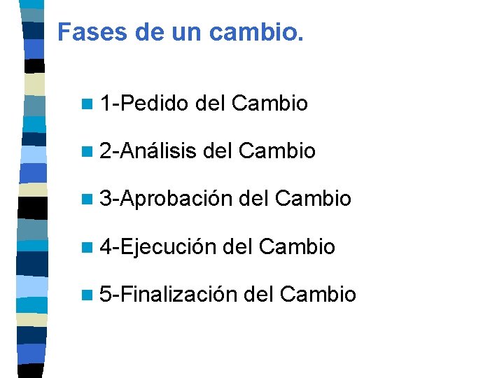 Fases de un cambio. n 1 -Pedido del Cambio n 2 -Análisis del Cambio