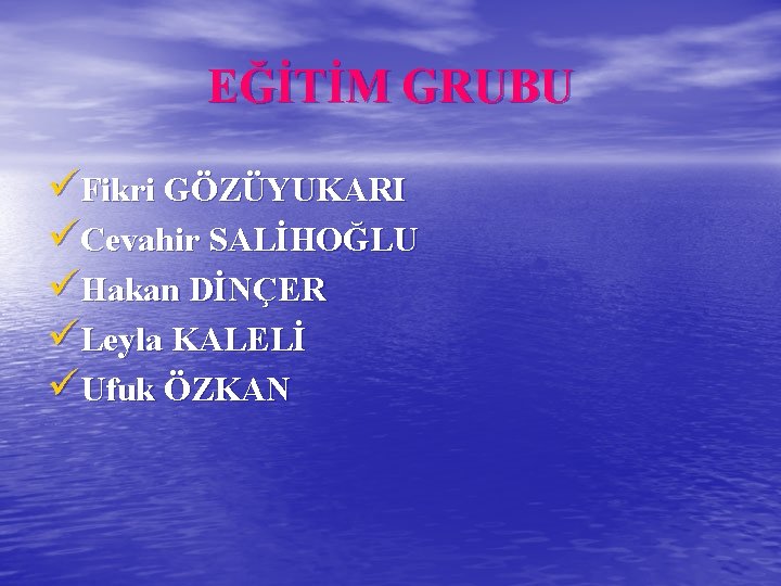 EĞİTİM GRUBU üFikri GÖZÜYUKARI üCevahir SALİHOĞLU üHakan DİNÇER üLeyla KALELİ üUfuk ÖZKAN 
