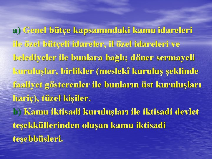 a) Genel bütçe kapsamındaki kamu idareleri ile özel bütçeli idareler, il özel idareleri ve