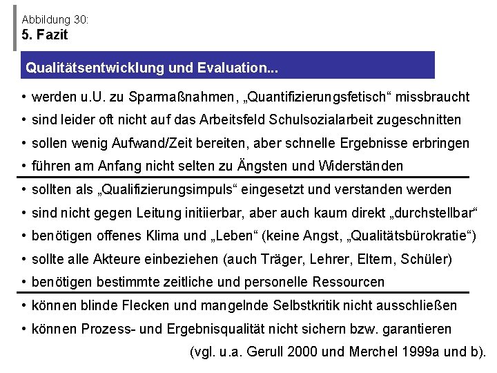 Abbildung 30: 5. Fazit Qualitätsentwicklung und Evaluation. . . • werden u. U. zu