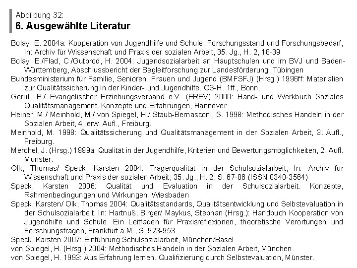 Abbildung 32: 6. Ausgewählte Literatur Bolay, E. 2004 a: Kooperation von Jugendhilfe und Schule.