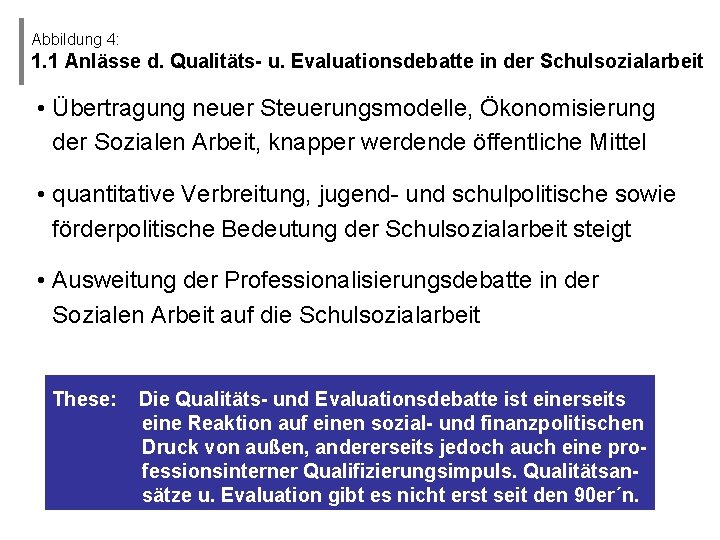 Abbildung 4: 1. 1 Anlässe d. Qualitäts- u. Evaluationsdebatte in der Schulsozialarbeit • Übertragung