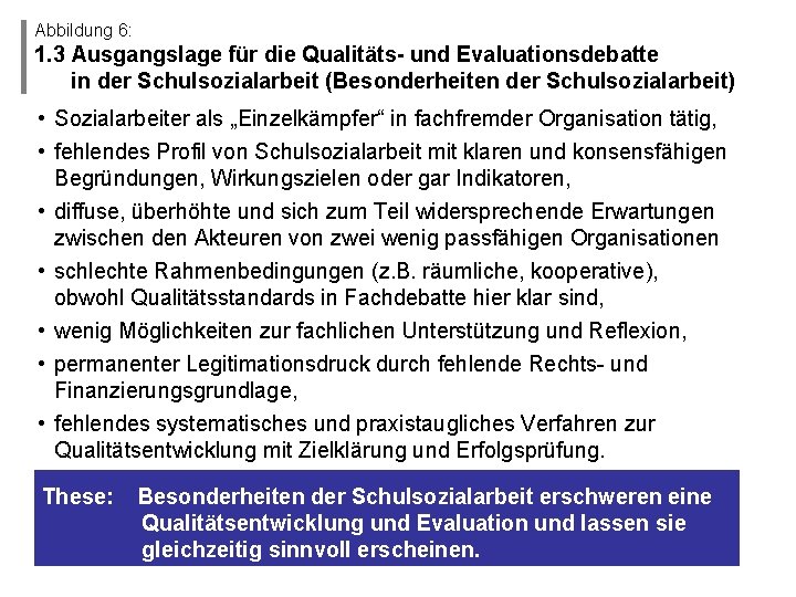 Abbildung 6: 1. 3 Ausgangslage für die Qualitäts- und Evaluationsdebatte in der Schulsozialarbeit (Besonderheiten