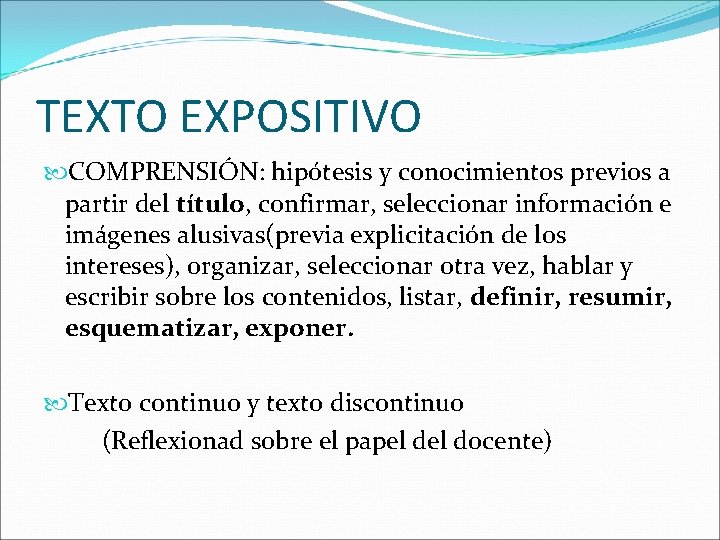 TEXTO EXPOSITIVO COMPRENSIÓN: hipótesis y conocimientos previos a partir del título, confirmar, seleccionar información