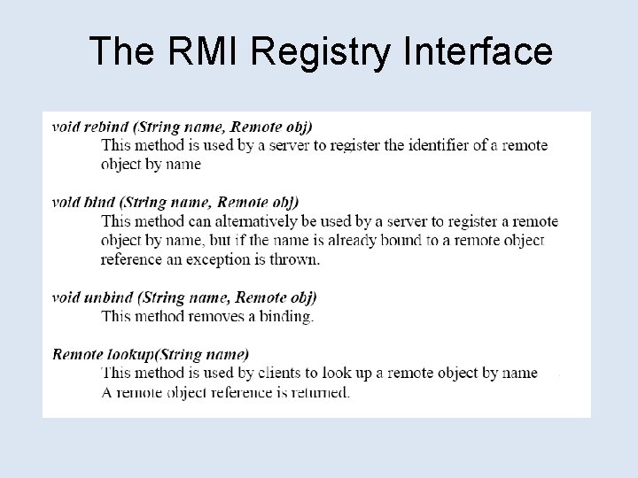 The RMI Registry Interface 