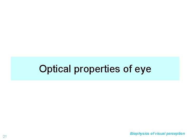 Optical properties of eye 21 Biophysics of visual perception 