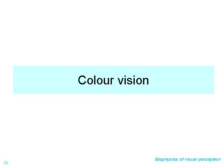 Colour vision 36 Biophysics of visual perception 