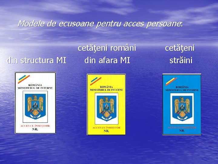 Modele de ecusoane pentru acces persoane: din structura MI cetăţeni români din afara MI