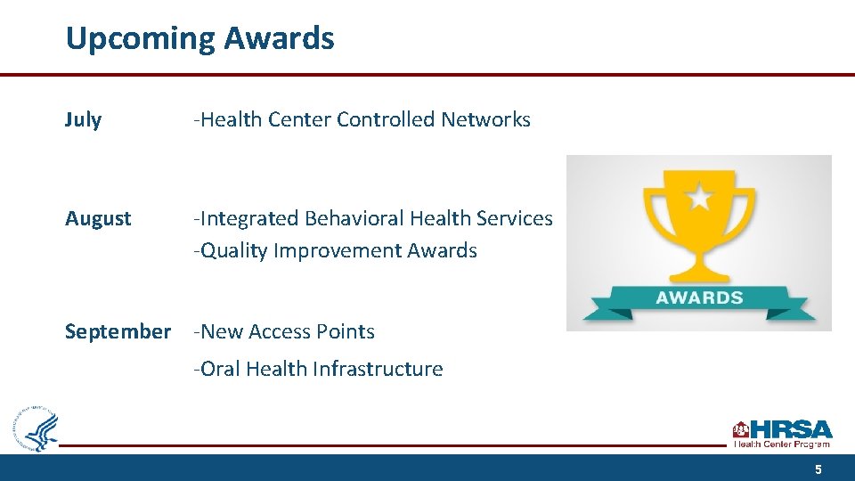 Upcoming Awards July -Health Center Controlled Networks [2: 10 – 2: 16 p. m.