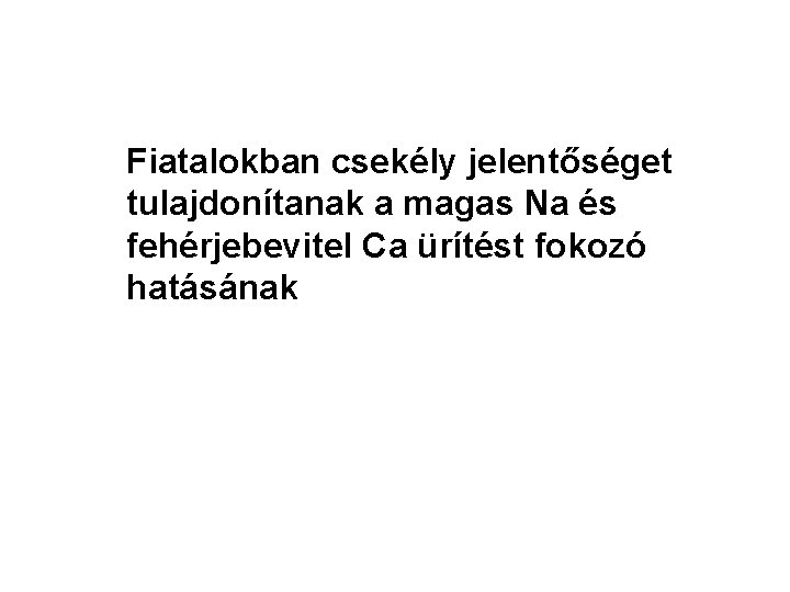 Fiatalokban csekély jelentőséget tulajdonítanak a magas Na és fehérjebevitel Ca ürítést fokozó hatásának 