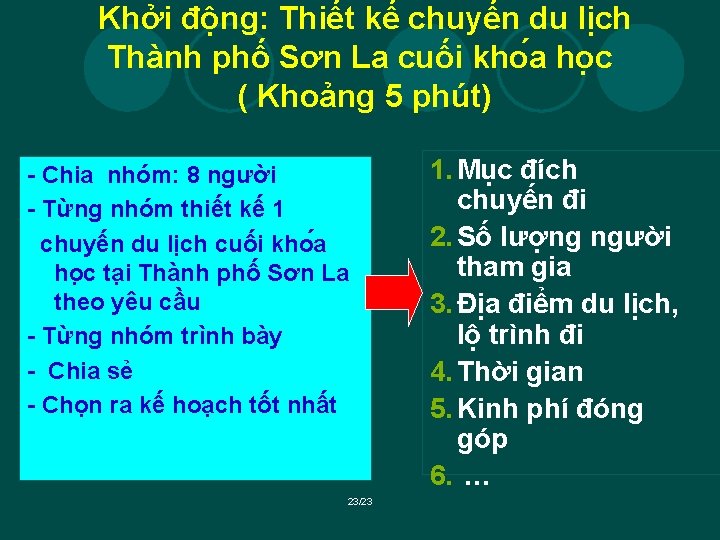 Khởi động: Thiết kế chuyến du lịch Thành phố Sơn La cuối kho a