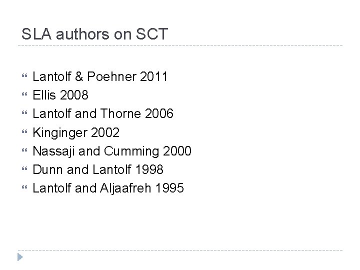 SLA authors on SCT Lantolf & Poehner 2011 Ellis 2008 Lantolf and Thorne 2006
