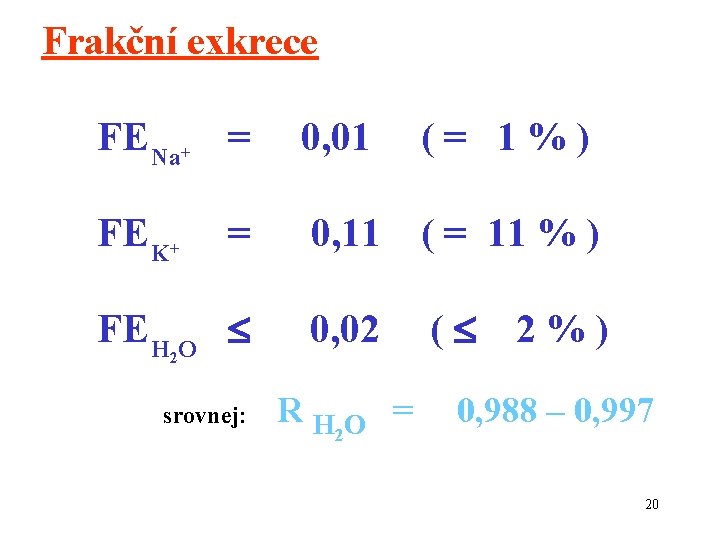 Frakční exkrece FE Na = 0, 01 (= 1%) = 0, 11 ( =