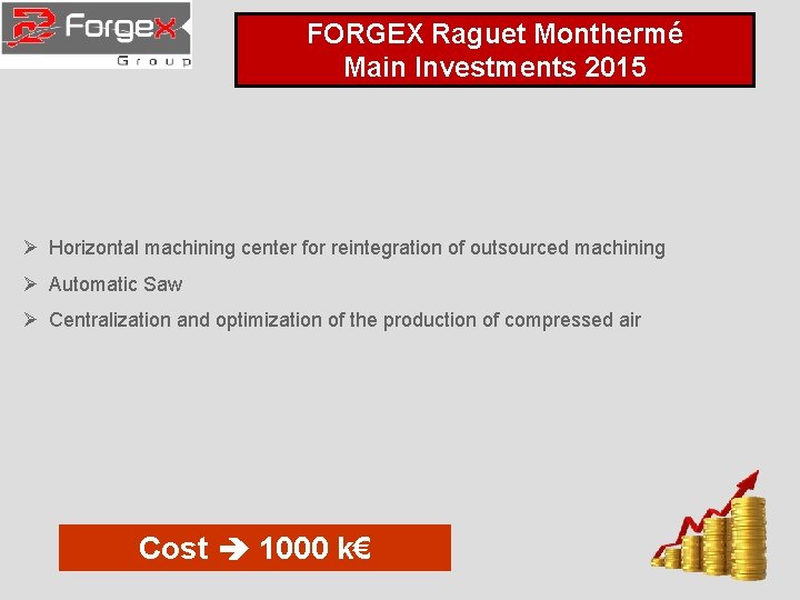 FORGEX Raguet Monthermé Main Investments 2015 Ø Horizontal machining center for reintegration of outsourced