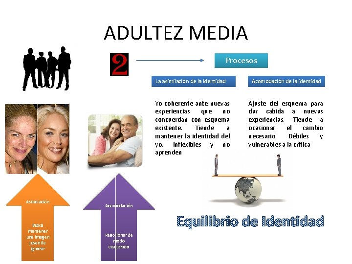 ADULTEZ MEDIA Procesos La asimilación de la identidad Yo coherente ante nuevas experiencias que