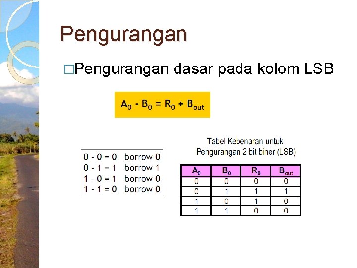 Pengurangan �Pengurangan dasar pada kolom LSB 