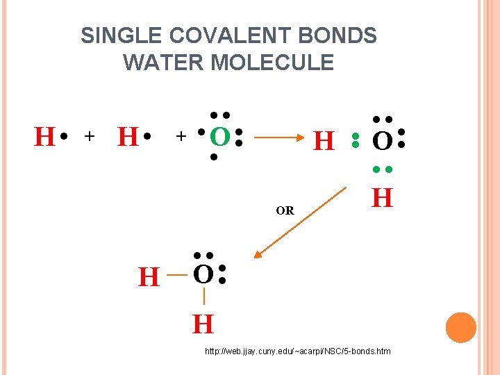 SINGLE COVALENT BONDS WATER MOLECULE H. + . . . +. H OR H