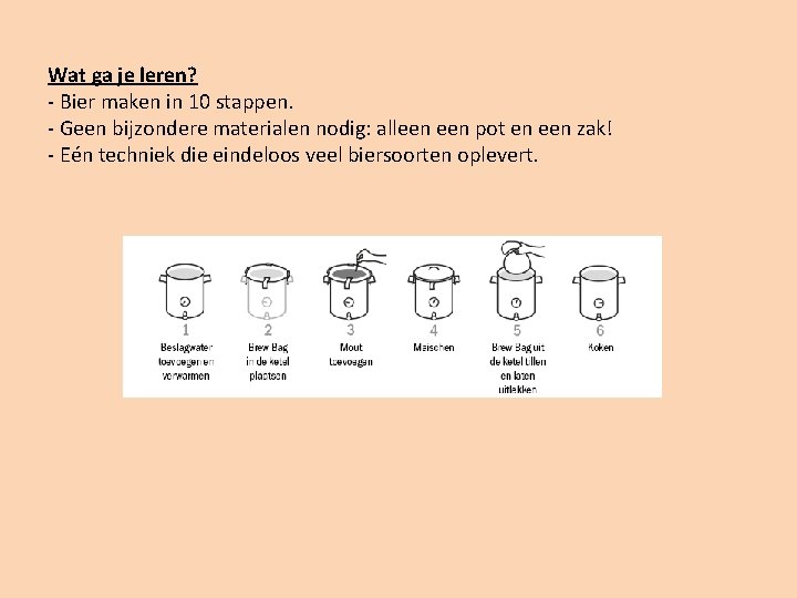 Wat ga je leren? - Bier maken in 10 stappen. - Geen bijzondere materialen