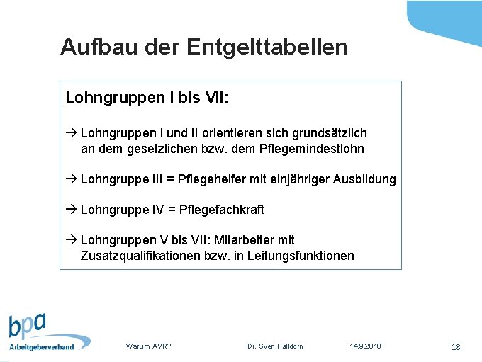Aufbau der Entgelttabellen Lohngruppen I bis VII: à Lohngruppen I und II orientieren sich