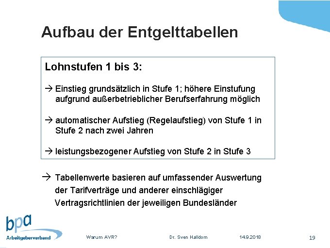 Aufbau der Entgelttabellen Lohnstufen 1 bis 3: à Einstieg grundsätzlich in Stufe 1; höhere