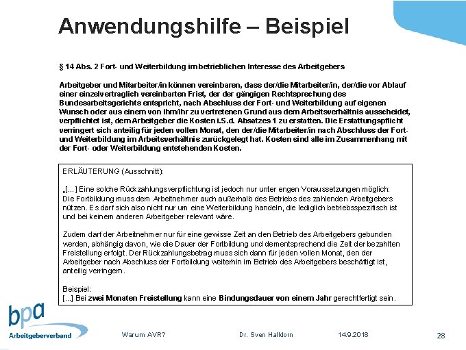 Anwendungshilfe – Beispiel § 14 Abs. 2 Fort- und Weiterbildung im betrieblichen Interesse des