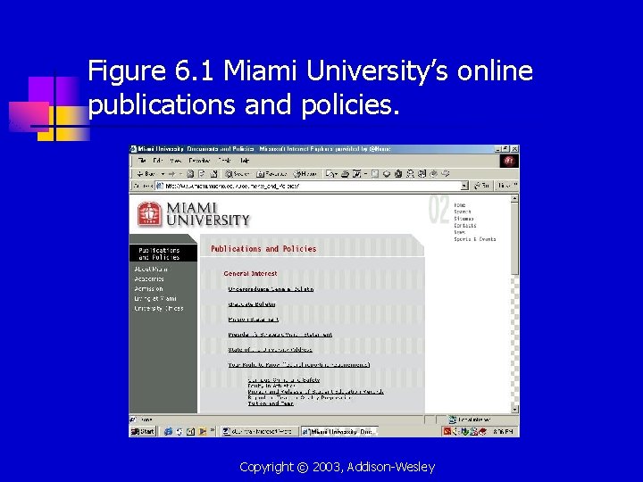 Figure 6. 1 Miami University’s online publications and policies. Copyright © 2003, Addison-Wesley 