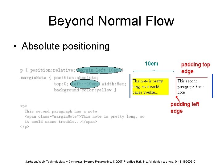 Beyond Normal Flow • Absolute positioning 10 em padding top edge padding left edge