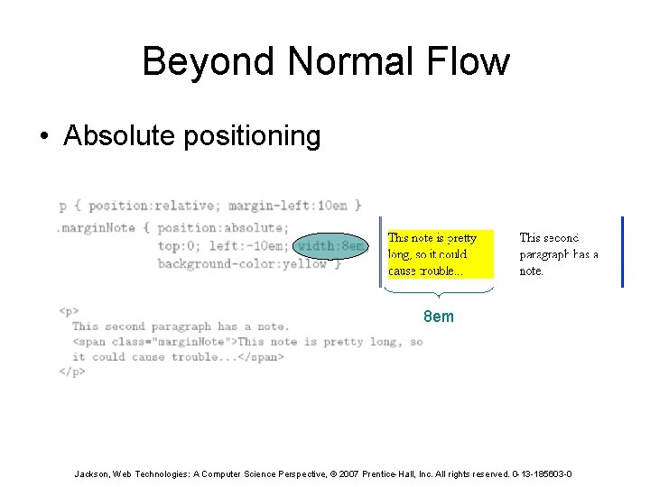 Beyond Normal Flow • Absolute positioning 8 em Jackson, Web Technologies: A Computer Science
