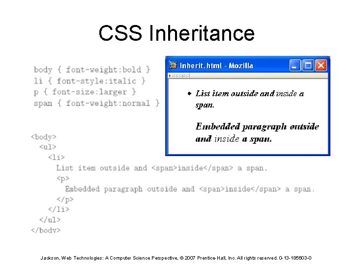 CSS Inheritance Jackson, Web Technologies: A Computer Science Perspective, © 2007 Prentice-Hall, Inc. All