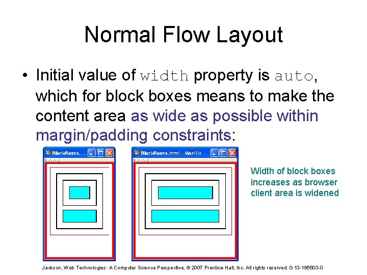 Normal Flow Layout • Initial value of width property is auto, which for block