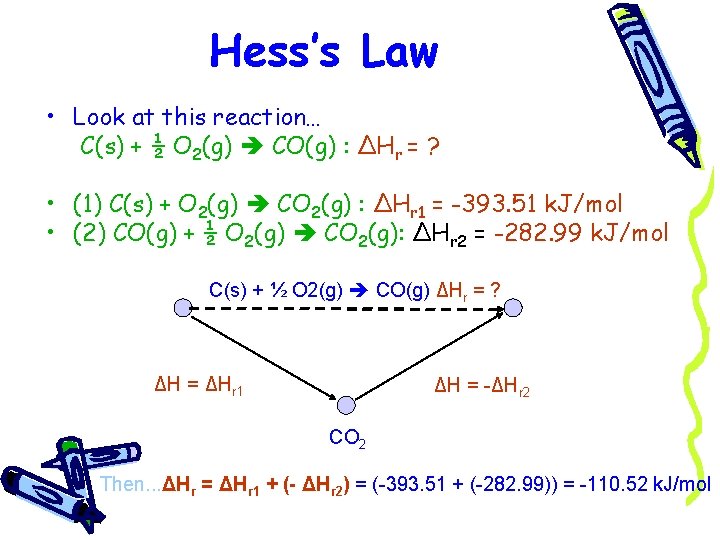 Hess’s Law • Look at this reaction… C(s) + ½ O 2(g) CO(g) :