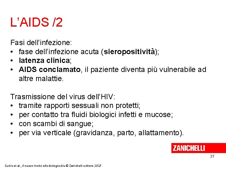 L’AIDS /2 Fasi dell’infezione: • fase dell’infezione acuta (sieropositività); • latenza clinica; • AIDS