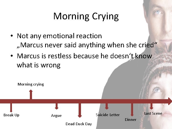 Morning Crying • Not any emotional reaction „Marcus never said anything when she cried“