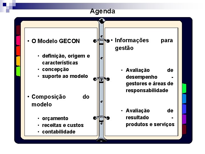 Agenda • Informações gestão • O Modelo GECON • definição, origem e características •