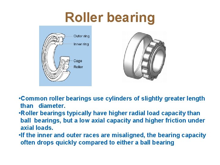 Roller bearing • Common roller bearings use cylinders of slightly greater length than diameter.