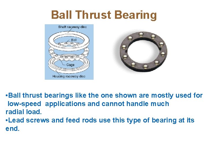 Ball Thrust Bearing • Ball thrust bearings like the one shown are mostly used