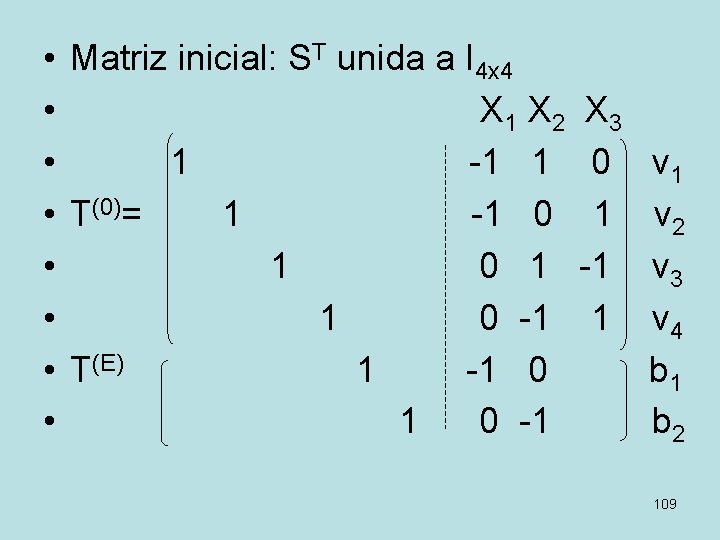  • Matriz inicial: ST unida a I 4 x 4 • X 1