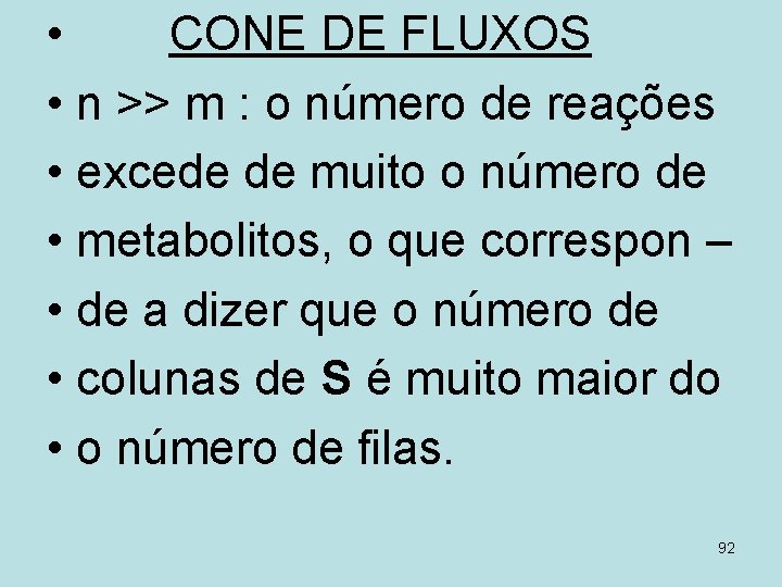  • CONE DE FLUXOS • n >> m : o número de reações
