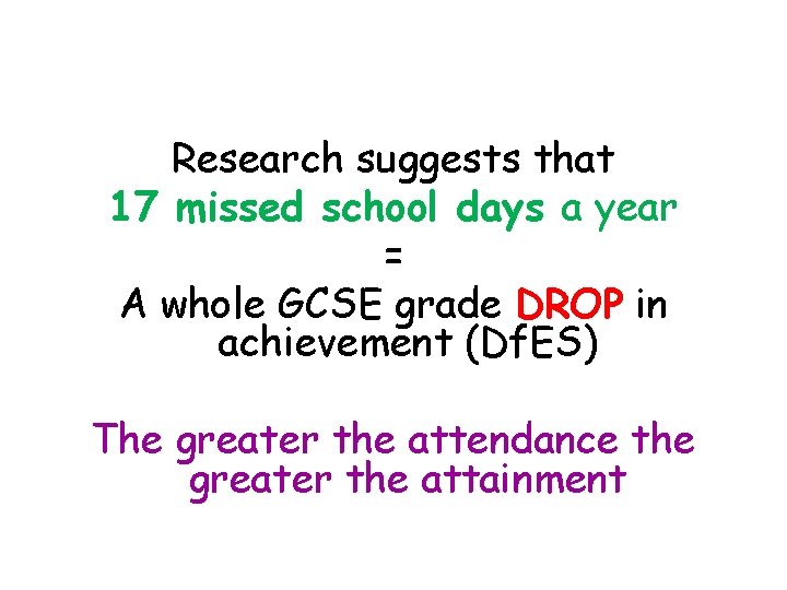 Research suggests that 17 missed school days a year = A whole GCSE grade