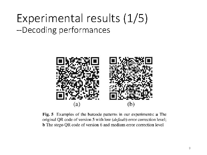 Experimental results (1/5) --Decoding performances 9 