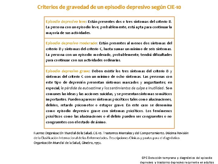 Episodio depresivo leve: Están presentes dos o tres síntomas del criterio B. La persona