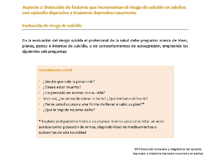 GPC Detección temprana y diagnóstico del episodio depresivo y trastorno depresivo recurrente en adultos