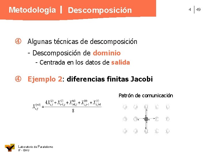 Metodología Descomposición Algunas técnicas de descomposición - Descomposición de dominio - Centrada en los